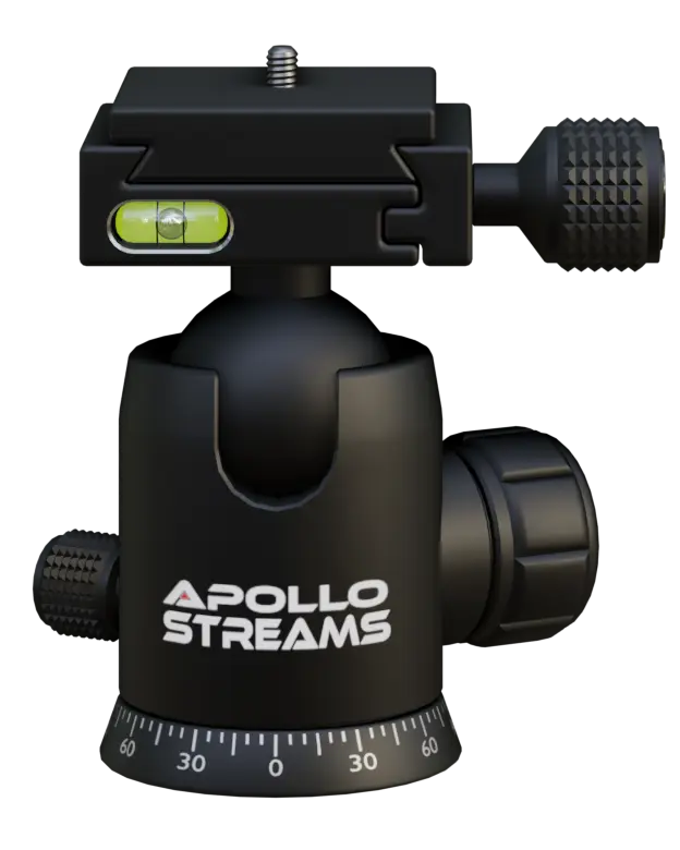 Apollo Streams camera tripod ball head with 360-degree rotation for sports filming